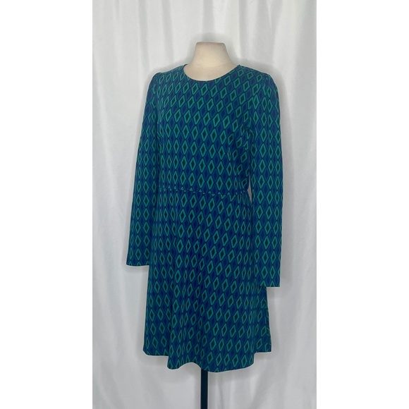 BODEN Jacquard Knit Atlantic Azure Diamond Print Dress Puff Sleeves Size 16 18 - Picture 8 of 16